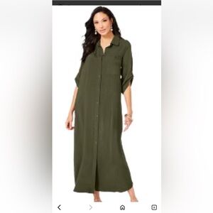 Banana Republic Forest Green Shirt Dress